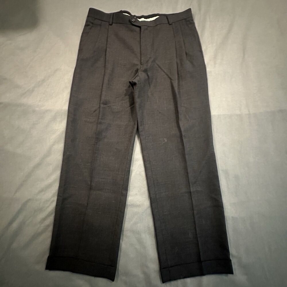 Pronto Uomo Dress Pants Mens 34 Pleated Cuffed 100% Wool Trousers Slacks Grey